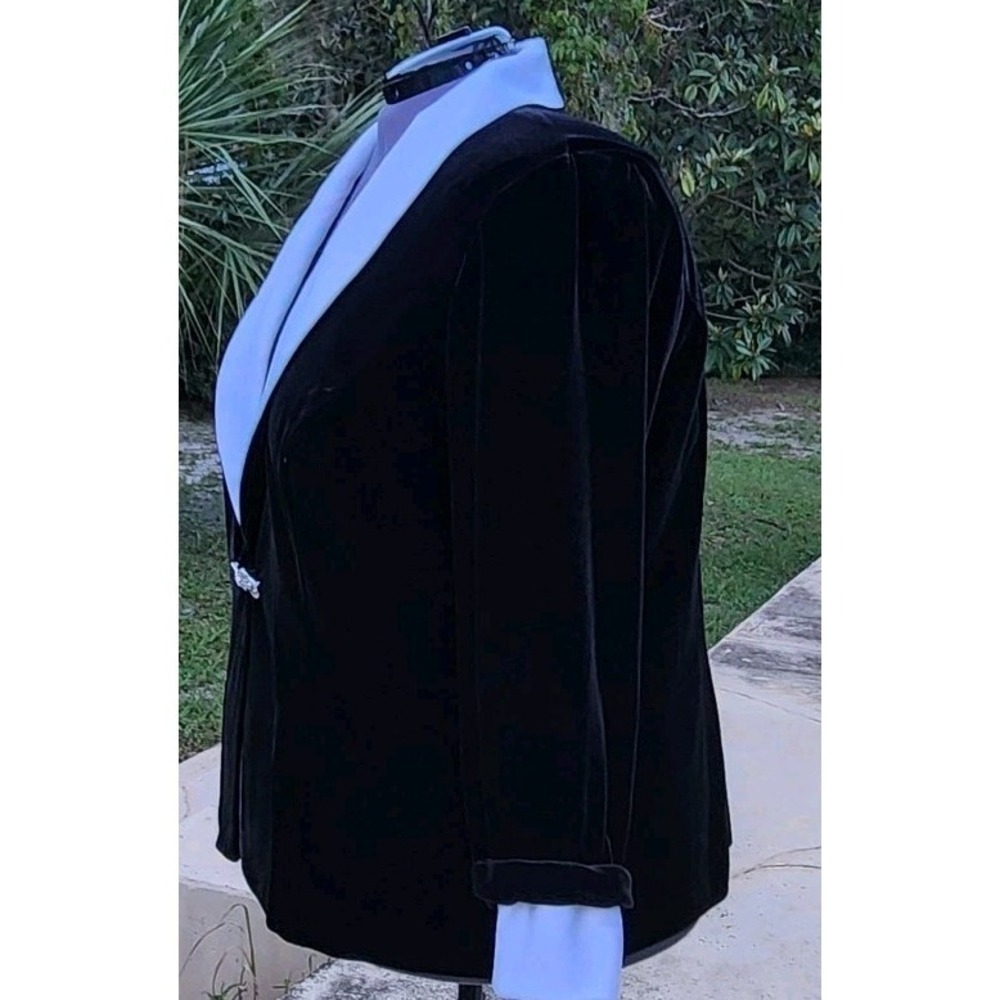 2X  Black Velvet TWIN SET  Blazer White Satin Lapel Cuff Clasp Formal Mother NEW - Picture 4 of 10